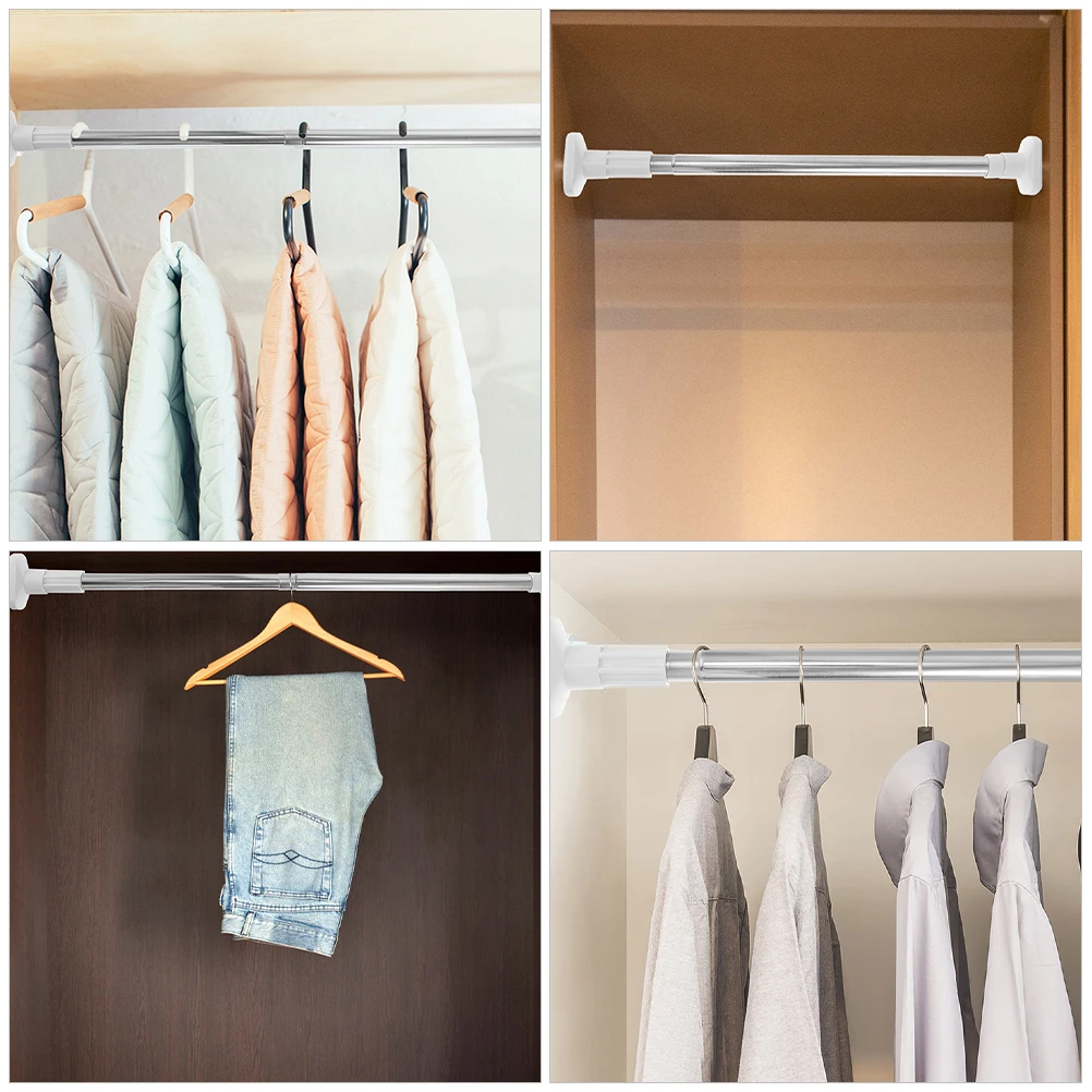 

2 Pcs Tie Rod Telescopic Clothes Rail Thin Stainless Steel Clothing Closet Rods