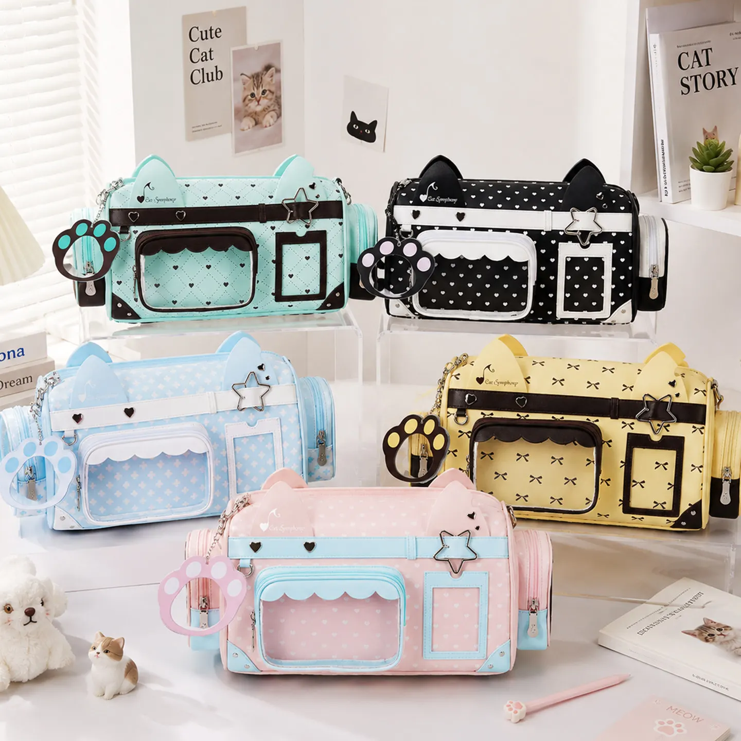 Lolita Style Women's Handbags Small Food Volume Cat Ear Boston Bag for Women Shoulder Crossbody Top-Handle Bags Femme