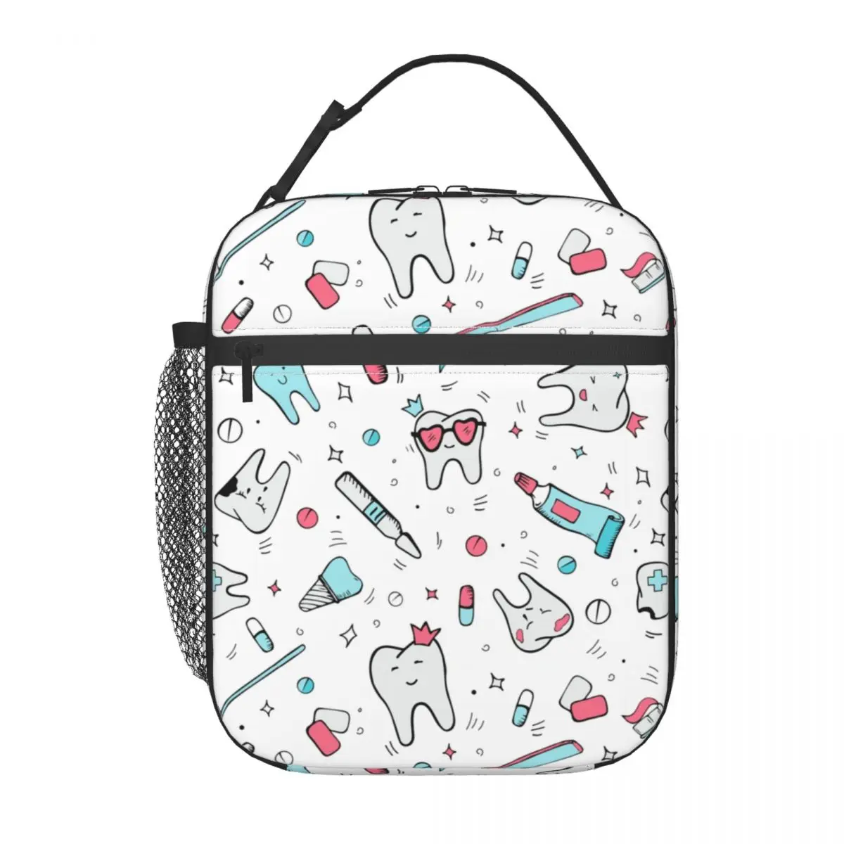 Sac à lunch isotherme à motif de dessin animé pour femme, sac fourre-tout pour dentiste, brosse à dents, refroidisseur portable, boîte à bento thermique, école