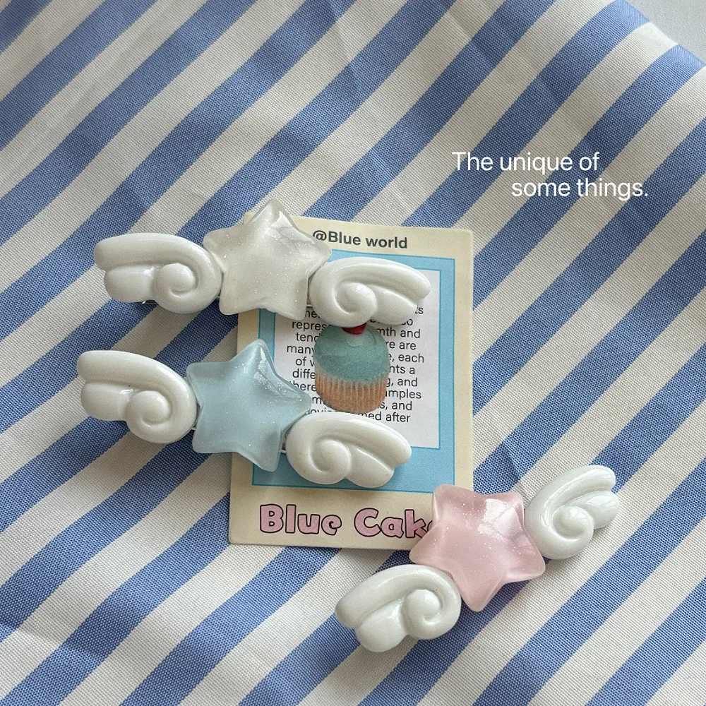 Korean 2026 New Trend Alloy Resin Star Wings Hair Clip Student Cute Side Clip Women's Elegant Duckbill Clip Hair Accessories view 3