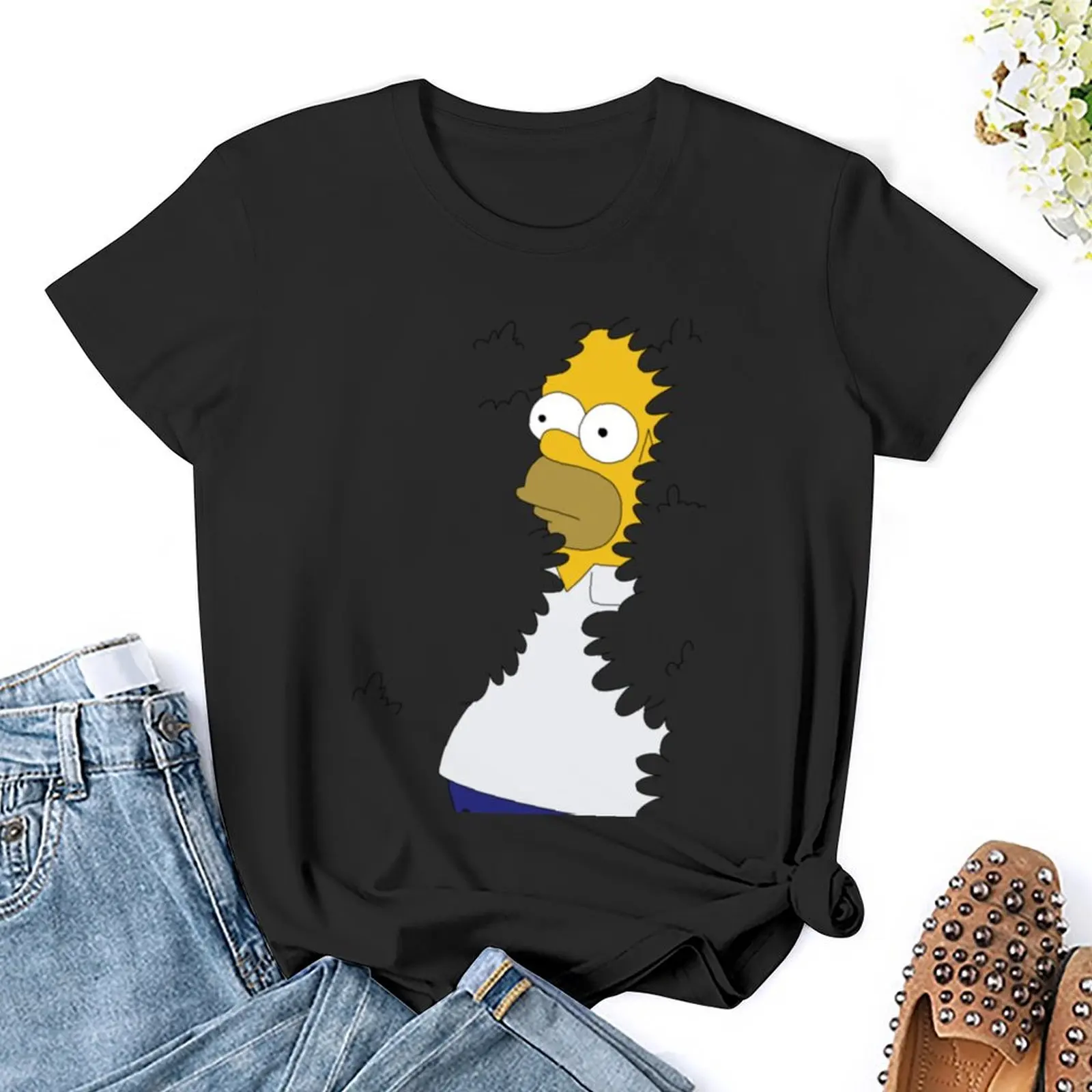 Homer in the Bushes T-Shirt cute clothes lady clothes summer top graphics plain t shirts for Women