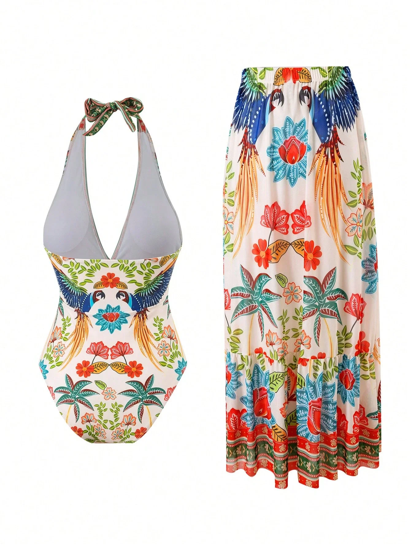 

Женский слитный купальник с принтом и длинной сетчатой юбкой для пляжного отдыха