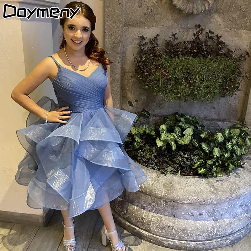 Ruffled Pleat Cocktail Party Dresses Spaghetti Strap Women Midi Homecoming  Graduation Gowns Prom Teen Formal Evening Vestido De