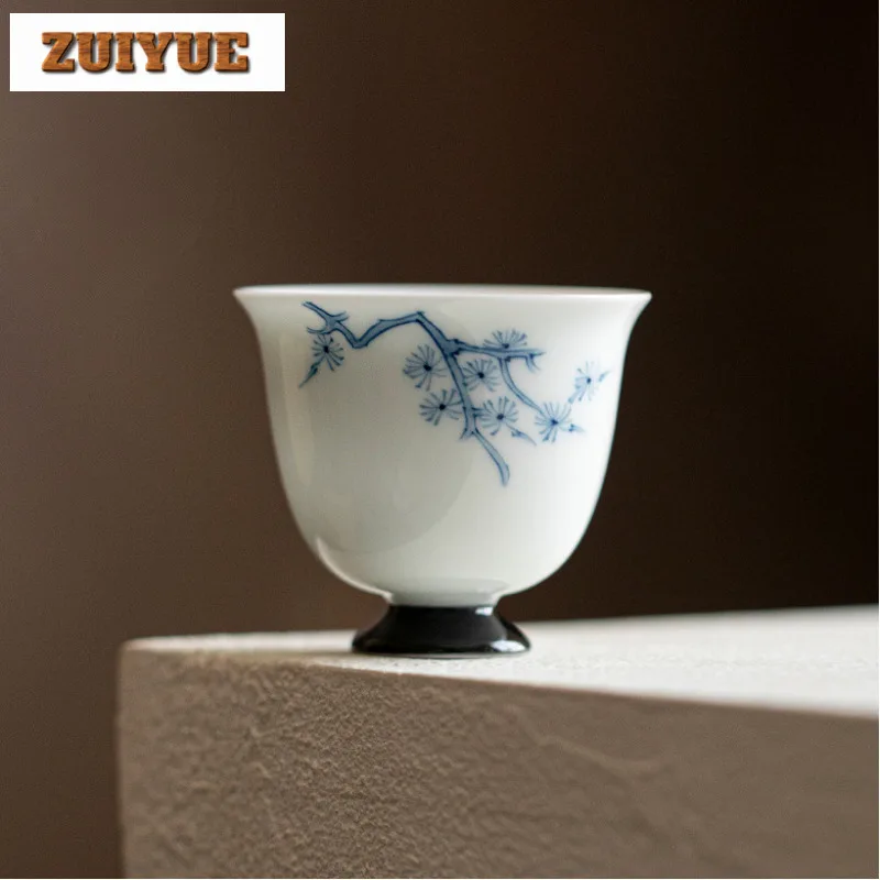 

2pc/lot Hand-painted Pine Tall Foot Thin Tire Teacup Ancient Tea Bowl Jug Tea-tasting Meditation Cup Chazhan Master Cups 55ml