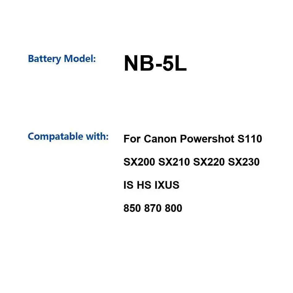 1250Mah استبدال موثوق لكانون Powershot S110 SX200 SX210 SX220 SX230 IS HS Ixus 850 870 800 بطارية الكاميرا NB-5L