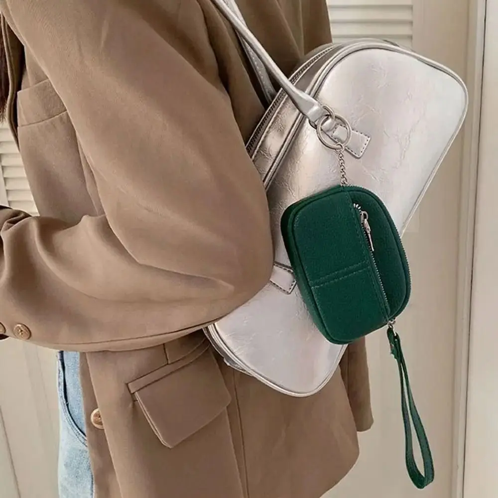 Porta carte Mini portafoglio in pelle PU Portachiavi Portamonete leggero con cerniera Borsa per chiavi da polso in stile coreano di grande capacità