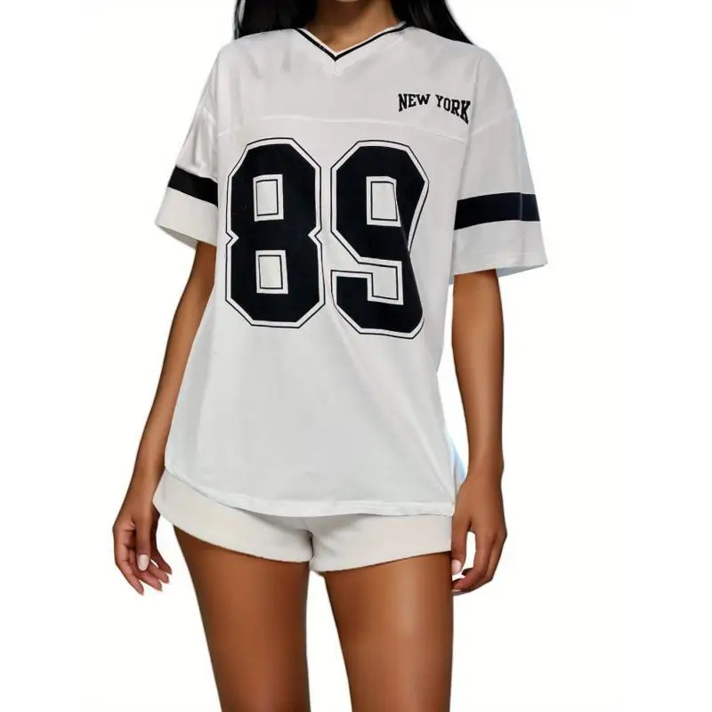 

Women's Letter Printed Short Sleeve Shirt City Walk Style Regular Fit Large Size Dress Casual round Neck Zipper Dress