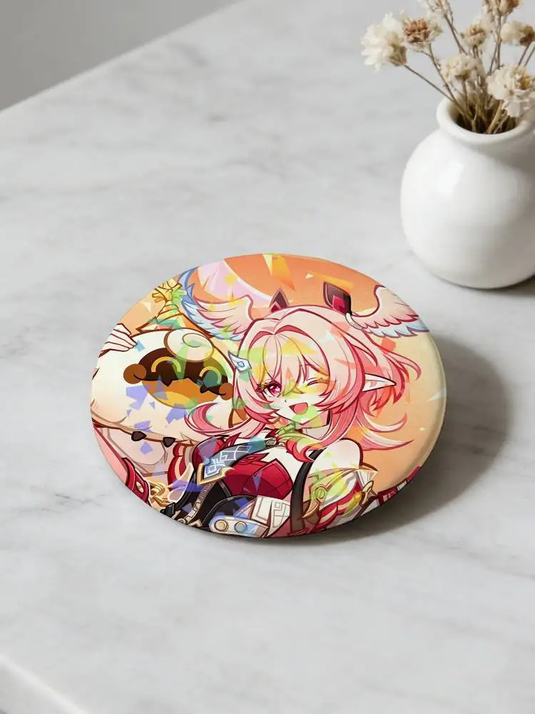 Linnea Game Genshin Impact Cute Anime Girl Round Badge Lapel Pins for Backpacks Briefcase Laser Brooch Clothes Gifts
