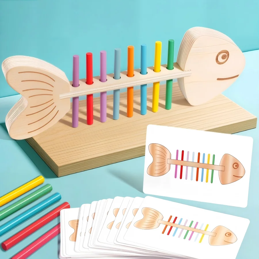Wooden Fish Bone Educational Toy, Color Cognition Training, Boost Practical Ability, Imaginative Parent-Child Interactive Gift