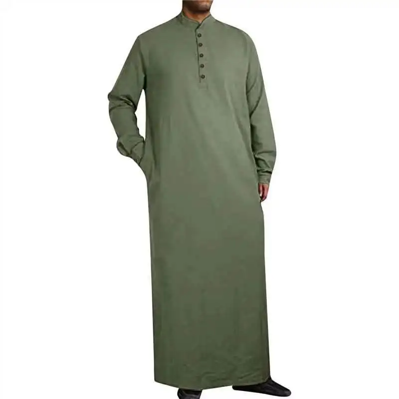 2024 muslimische Männer Robe Abaya Lange Ärmel Einfarbig Islamische Kleidung Casual Tunika Kleid Shirts Maxi Dubai Arabische Männer Kleidung