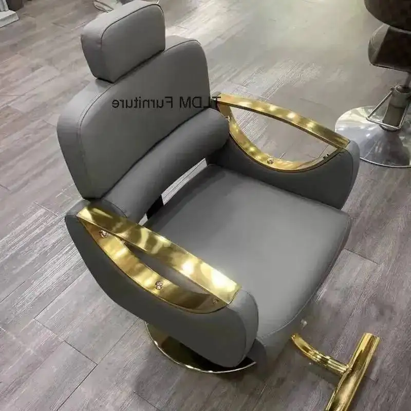 

Золотой поворотный стул для салона красоты, итальянские парикмахерские стулья из нержавеющей стали, роскошная мебель для салона, подъемник, стальное профессиональное парикмахерское кресло
