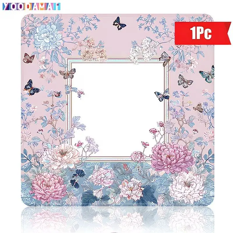 VIKAMA Chinoiserie Floral Mahjong Mat Anti-Slip Silent Game Table Cover Foldable Pink Peony Butterfly Decor Pad Indoor Party