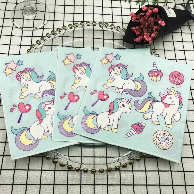 

20pcs/Pac Colorful Printed Napkins Cartoon Pony Folded Square Flower Paper Table Setting Wine Glass Decorative Paper Napkins