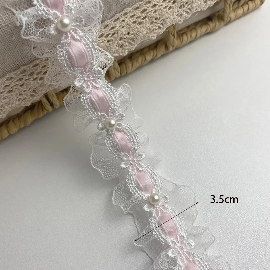 1 Yard Lolita Spitze Elfenbein Perlen Rüschen Spitzenstoff Kantenband Satinband DIY Kleidung Vorhänge Möbeldekorationen 3,5 cm breit – Detail 11
