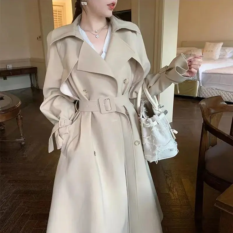 Spring and Autumn Korean Style Trench Coat Women's Mid To Long Length Small and Short British Style Popular Coat