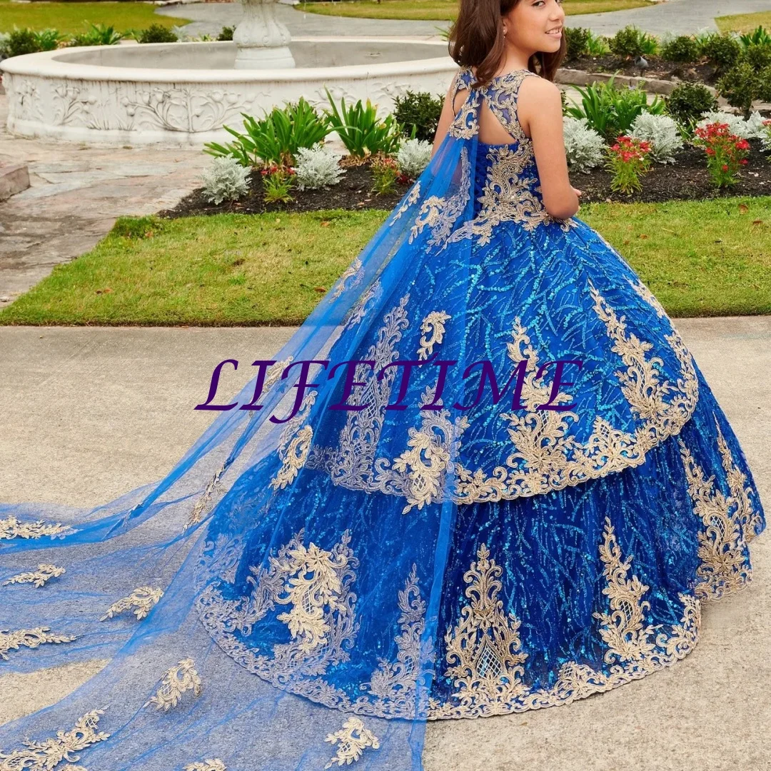 

Синие мини-платья Quinceanera, бальное платье с блестками и аппликацией, платья с цветочным узором для девочек на свадьбу, пышные платья, детские платья по индивидуальному заказу