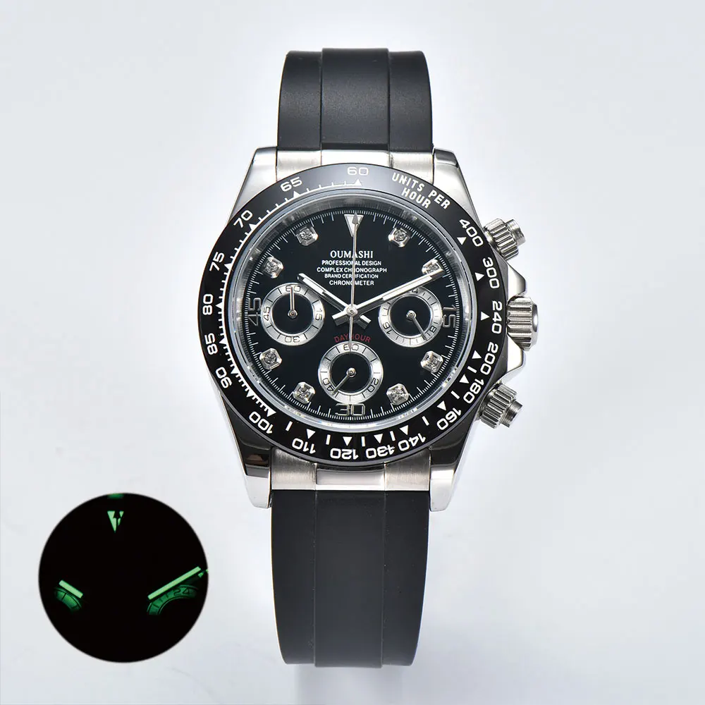 Orologio da polso da uomo personalizzato da 39 mm VK63 movimento orologio da polso vetro zaffiro cinturino in caucciù orologio da polso impermeabile da uomo d'affari 10Bar