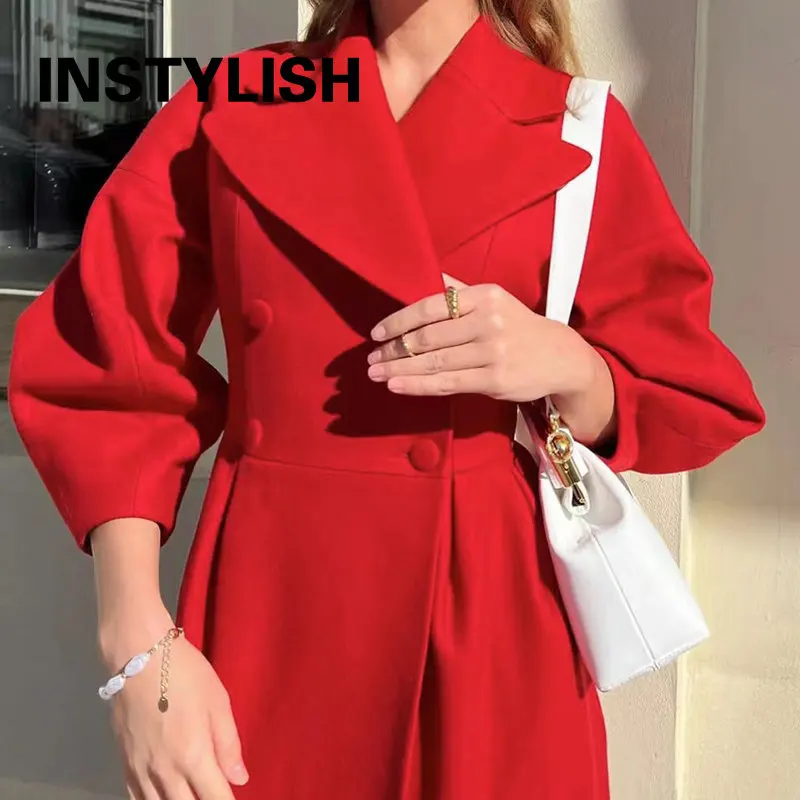 Imagem -03 - Trench Coat Longo Feminino com Manga de Lanterna Cabolsa de Gola Lapela Jaquetas Chiques Vintage Sobretudo Elegante Outwear de Luxo Inverno 2023