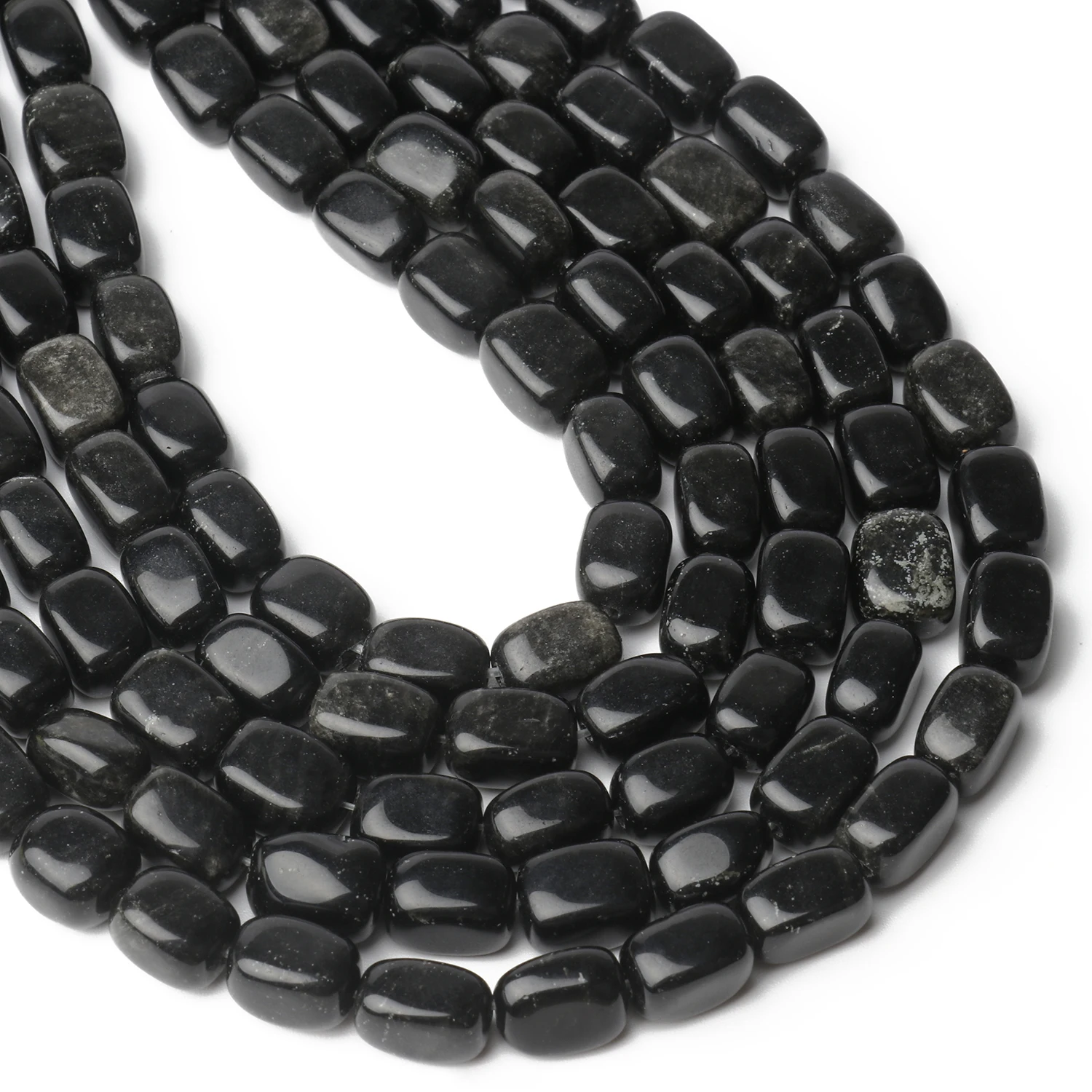 Natural Stone Square Black Obsidian Beads Tube Shape Loose Beads For Jewelry Making DIY Bracelet Necklace Findings 8x12mm 15Inch