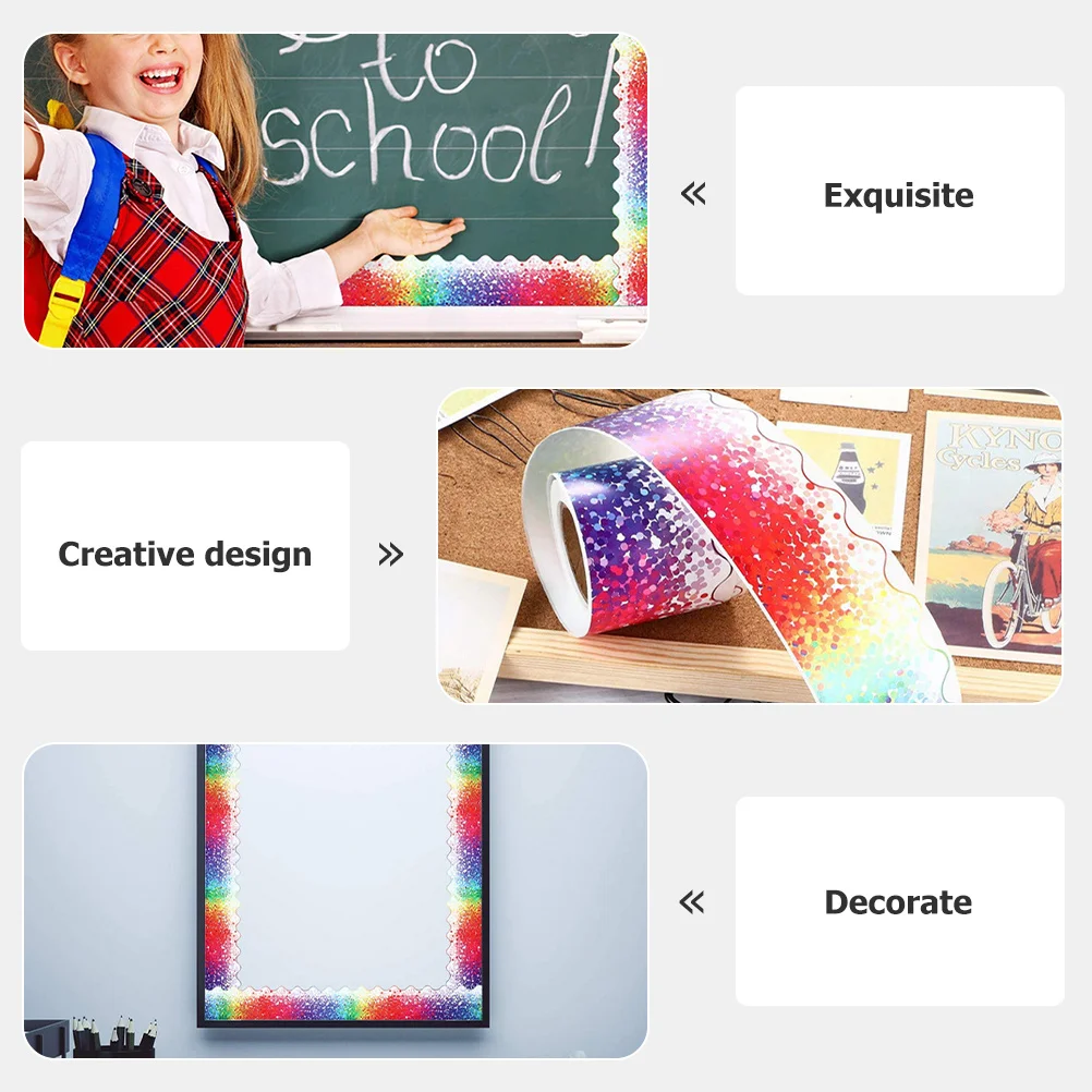 

1 Roll Cartoon Bulletin Board Border Wave Decorative Sticker Self-Adhesive Removable Trim For Classroom Office Chalkboard