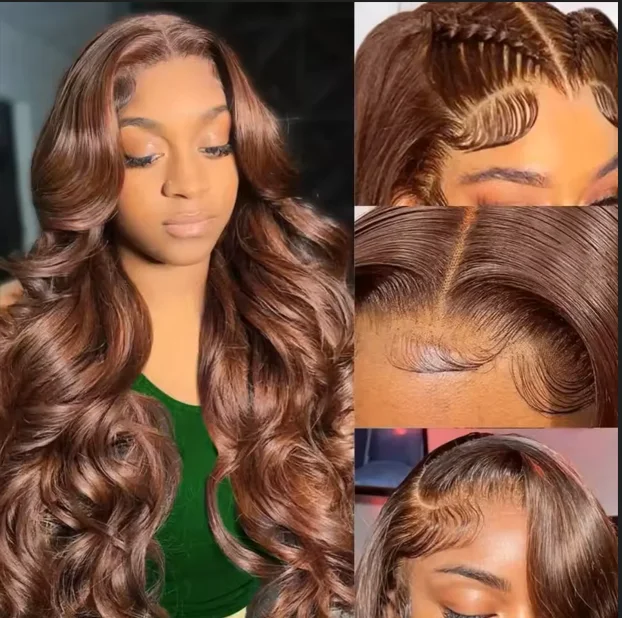 

Chocolate Brown 13x4 Lace Front Wig Brazilian Pre Plucked HD Lace Frontal Wigs Dark Brown Body Wave Human Hair Closure Wigs