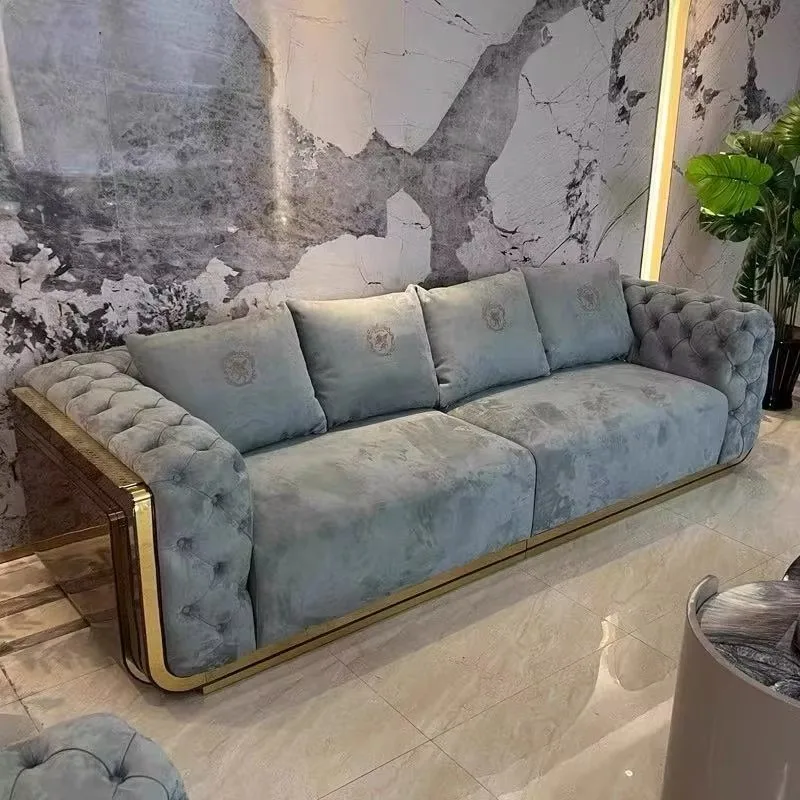 European Style Frosted Leather Sofa With Luxurious Design Ideal for Elegant Home Living Room Decoration