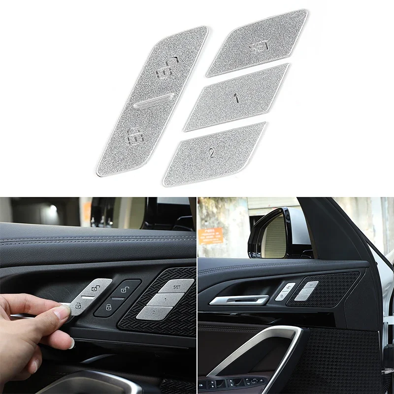 

For BMW X1 U11 2023+ Aluminum Alloy Silver car styling Car Door Lock Seat Memory Button Sticker Car Interior Accessories 4Pcs