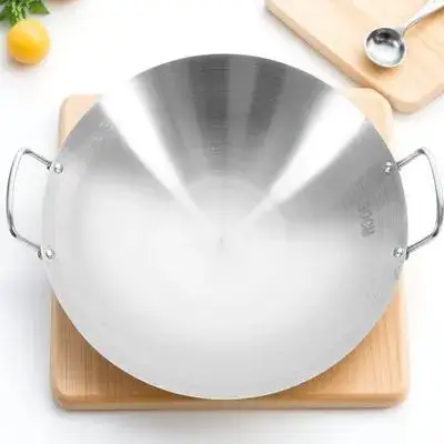 

Non Stick Pan Double Ear Wok Work Cooking Pot Skillet with Lid Stainless Steel Round Bottom Atainless