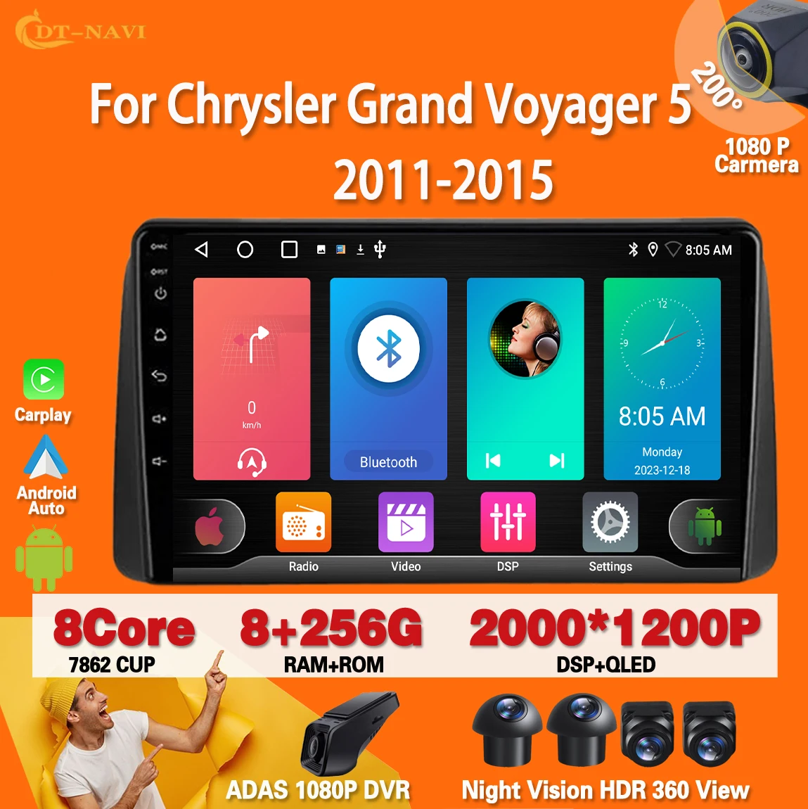 

Android 13For Chrysler Grand Voyager 5 2011-2015 For Dodge Grand Caravan 2008-2020 Car Carplay Auto Radio Stereo Multimedia GPS