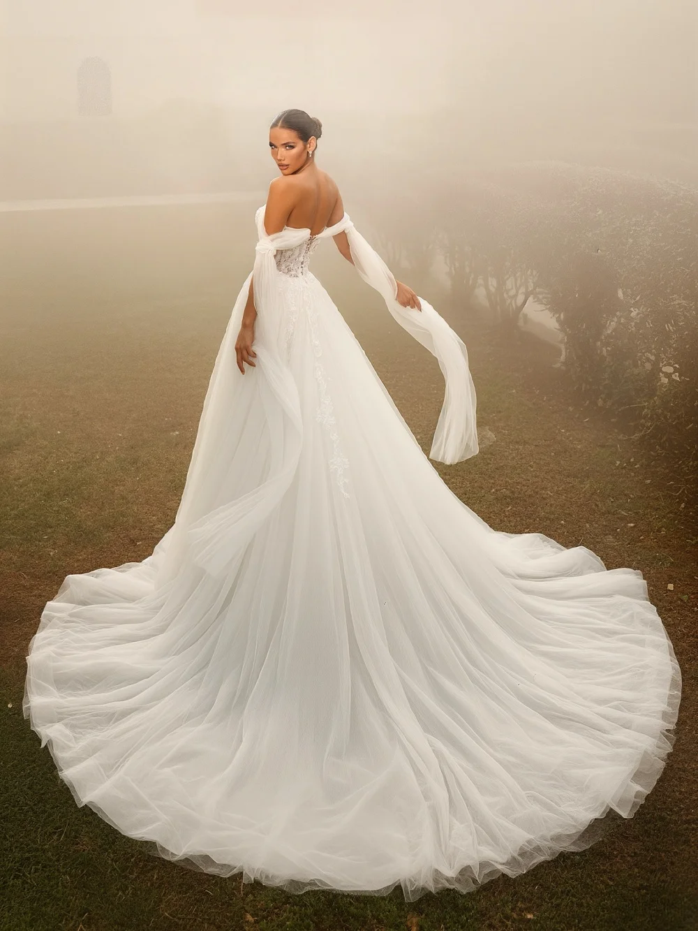 With Corset Beaded Tulle Wedding Dress Off Shoulder Princess Bridal Gown Customized Dreamy Sweetheart Neck Dresses For Bride