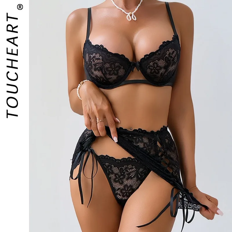 

Toucheart, кружевное сексуальное нижнее белье с цветочным принтом, облегающее платье, тонкий комплект моделей, тонкий ажурный лоскутный бюстгальтер без косточек из стали