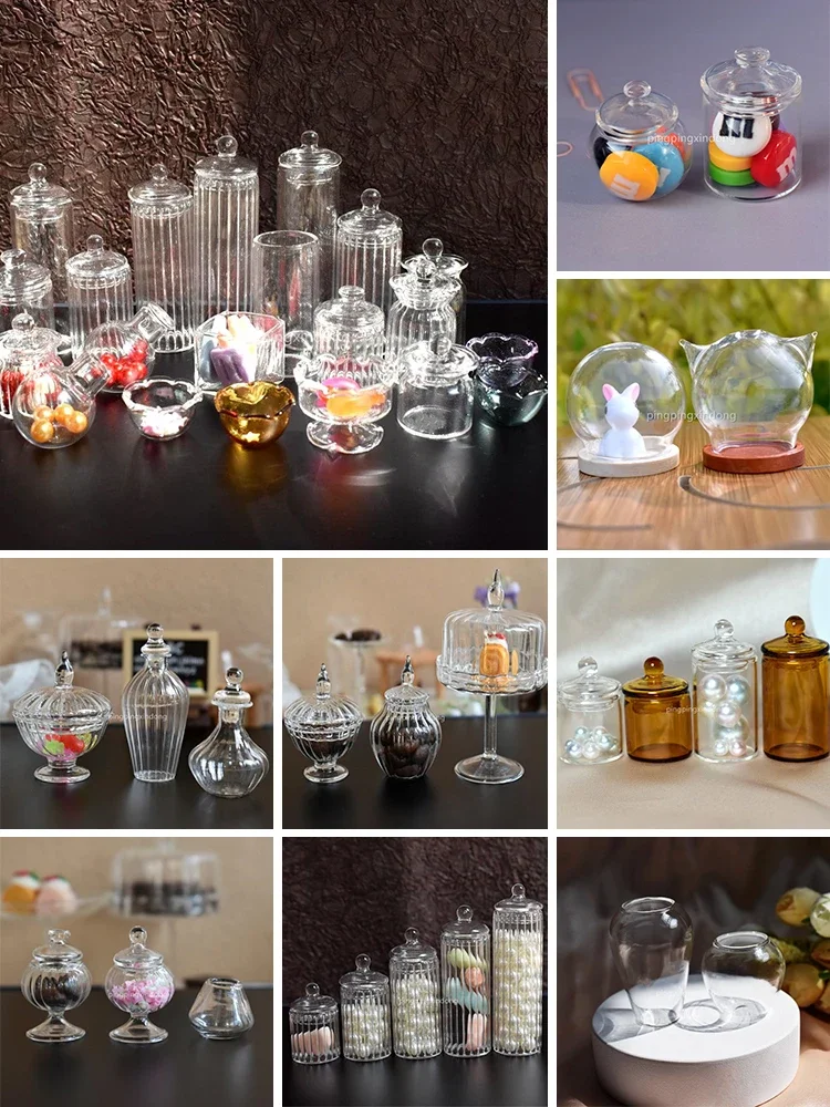 Dollhouse Mini Candy Jar Tea Jar Mini Cake Tray Miniature Storage Jar Glass Perfume bottle Dollhouse Accessories Decoration