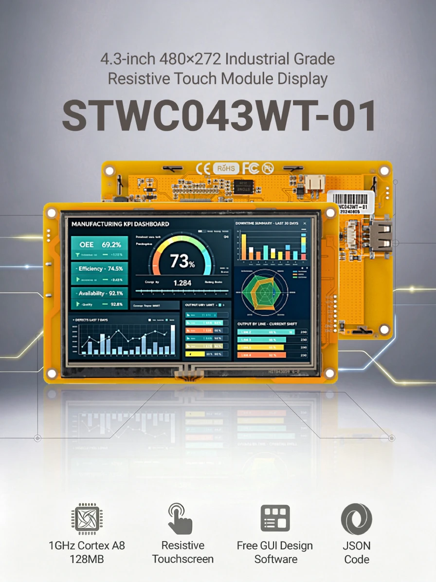 STONE C 4,3 Zoll Industriequalität TFT LCD HMI-Displaypanel Resistiver Touchscreen Cortex A8 1GHz CPU 128MB 480*272 für Arduino – Detail 1
