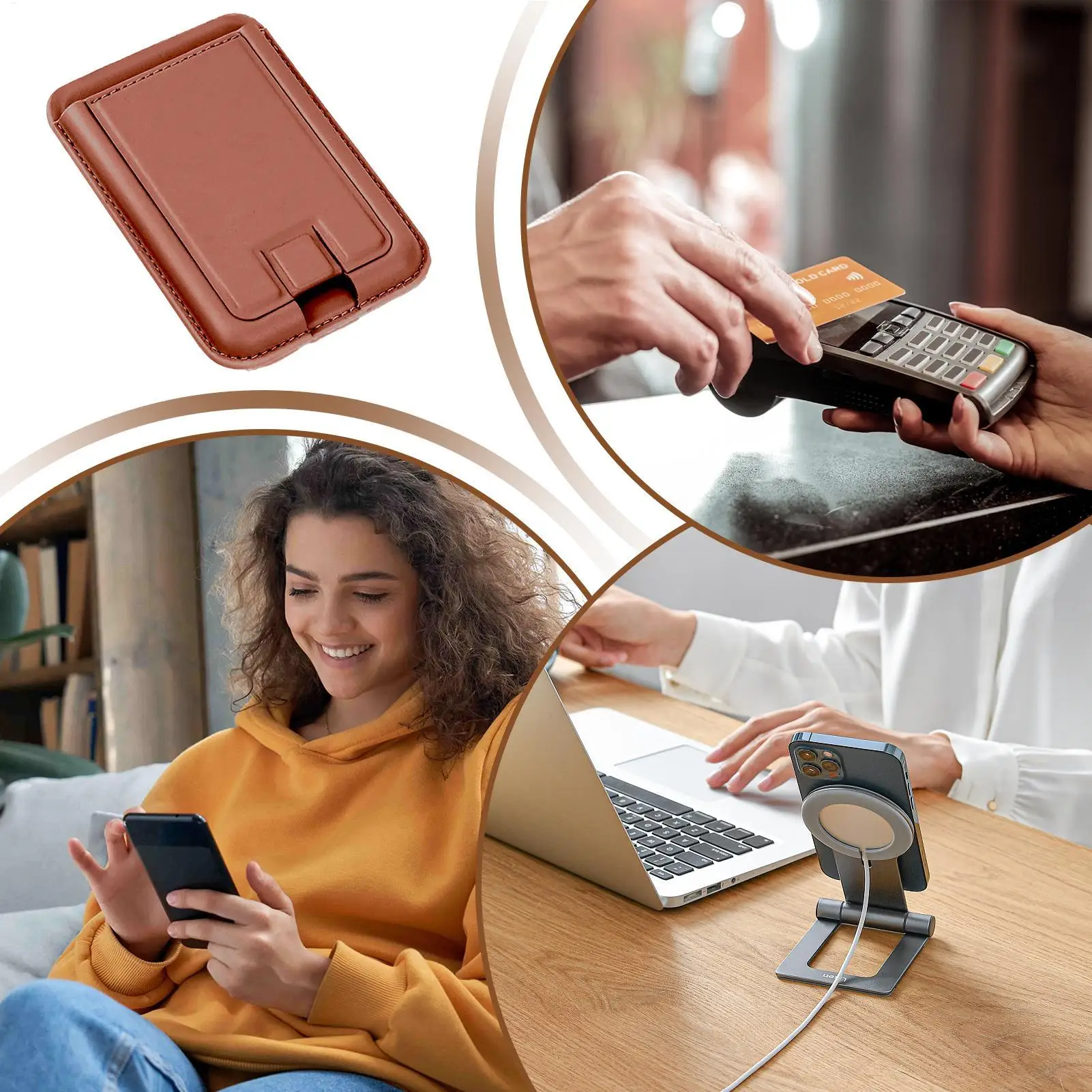마그네틱 전화 카드 홀더 마그네틱 전화 지갑 스탠드 카드 홀더 신용 데스크 여행 남성용 휴대용 모바일 액세서리