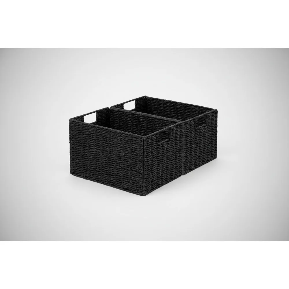 

Foldable Paper Rope Storage Basket Set of 2, Hand-Woven Organizer for Bathroom & Living Room