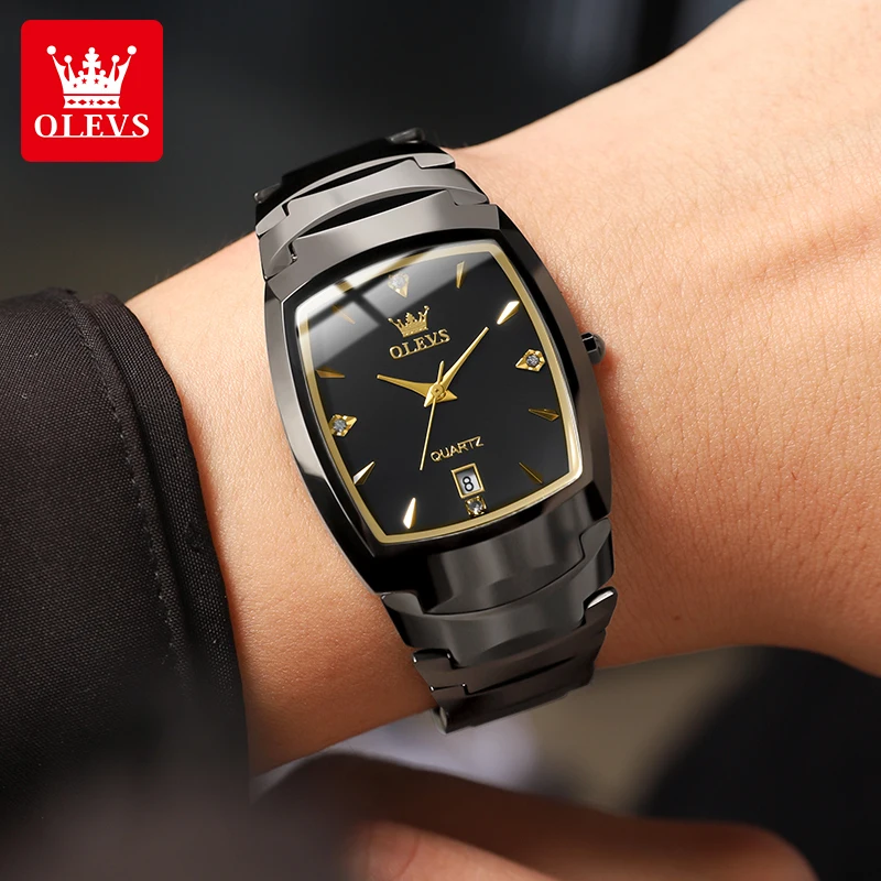 

OLEVS 7006 Luxury Man Watch Tonneau Dial Fashion Classic Brand Original Male Quartz Wristwatch Calendar Waterproof Watch for Men