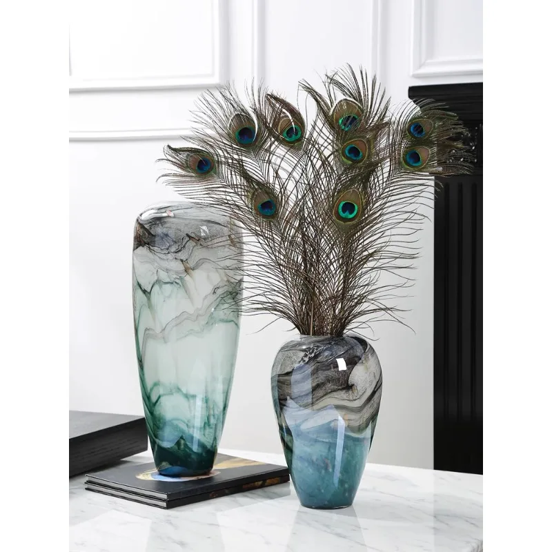 

Art ink painting glazed vase TV cabinet ornament modern entrance dining table decoration living room flower utensils peacock fea