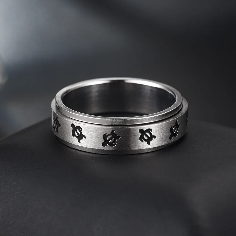 New Trend Cute Tortoise Anti Stress Rotating Rings For Couples Stainless Steel Anxiety Relife Spinning Fidget Rings Accessories