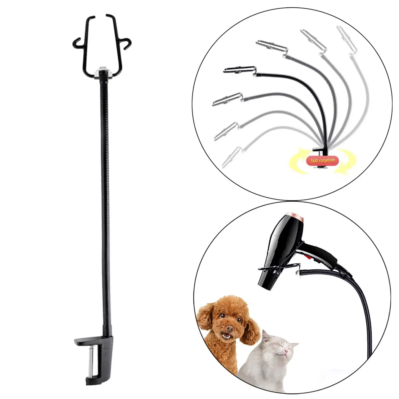 Hair Dryer Stand Adjustable Clamp Mount for Countertop Dog Grooming Table view 3