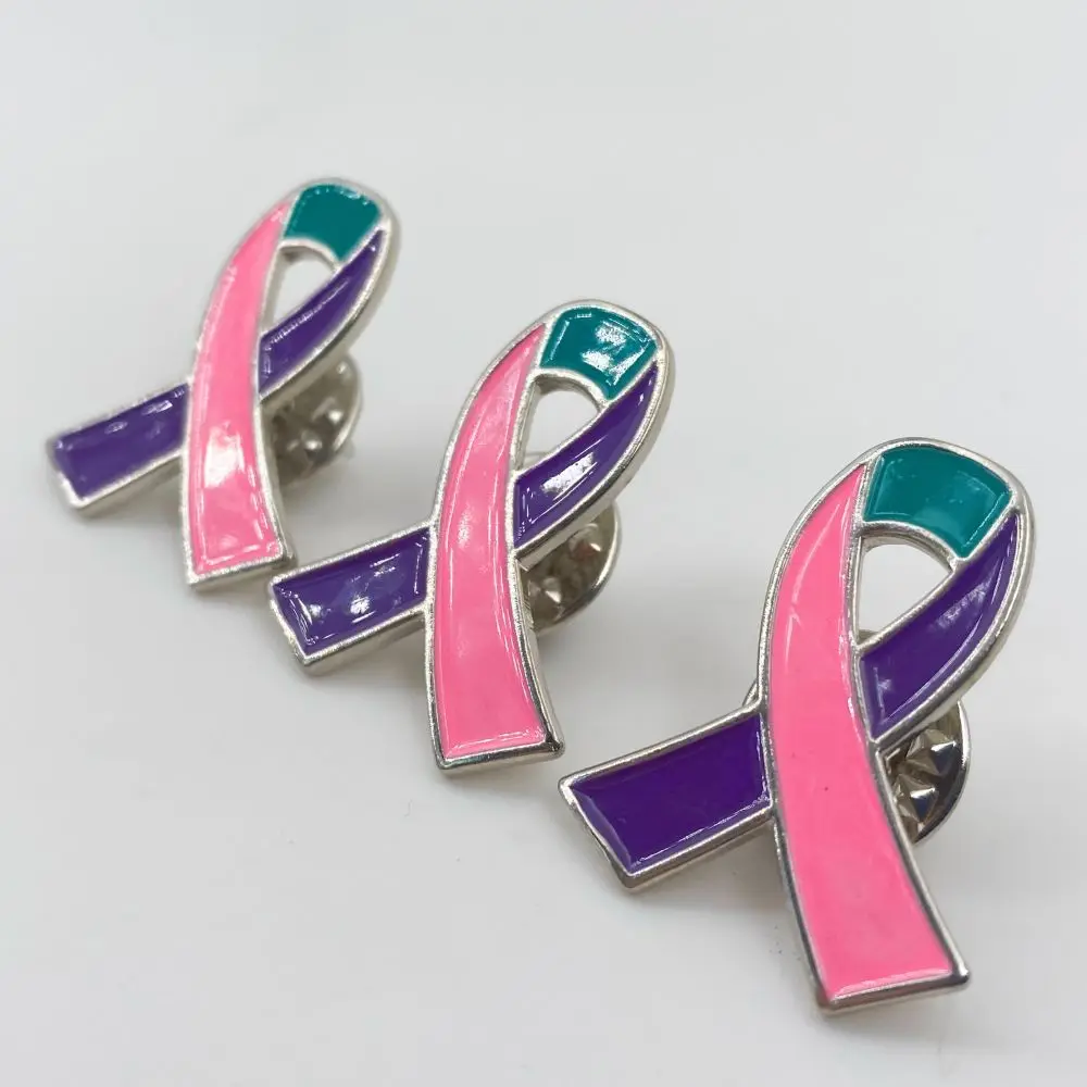 5/10/50/100 قطعة الوردي الأرجواني البط البري الشريط الوعي دبابيس سرطان الغدة الدرقية الوعي المينا التلبيب دبابيس #4