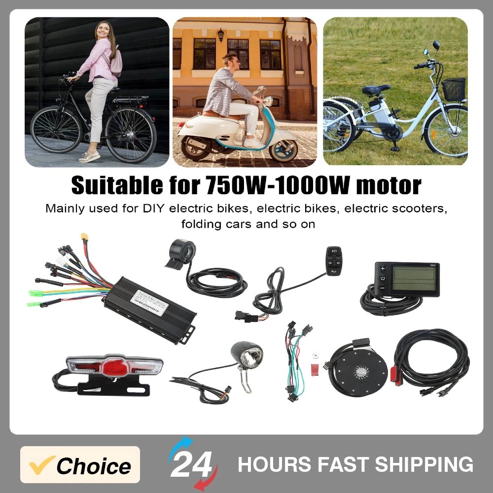 

750W‑1000W Electric Bike Conversion Kit Durable 30A Controller S866 Panel Headlight Taillight Thumb Throttle for Repair Parts