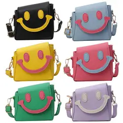 Women Smiling Face Bag PU Leather Cartoon Shoulder Bag Contrast Color Smile Face Coin Purse Female Summer Daily Bag