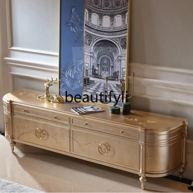 

French gold foil TV cabinet European solid wood high-end living room sofa video cabinet Neoclassical1184