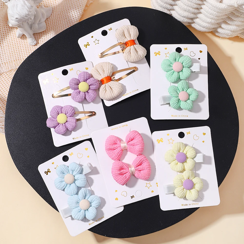 8pcs/set Children\'s Cute Fabric Flower Bow Pair Clip Hair Accessories Set Girl Hairpin Temperament Clip Baby Headdress Wholesale