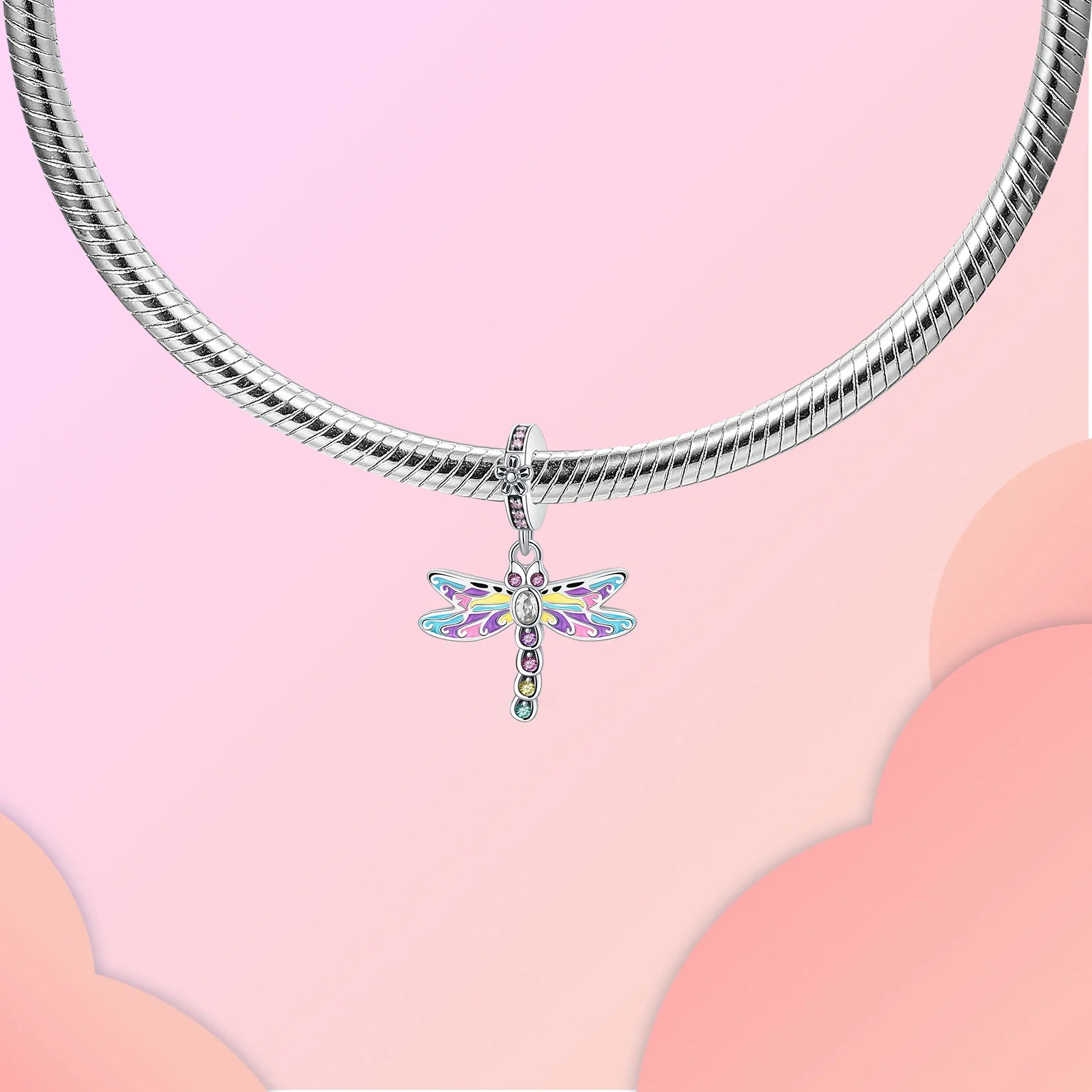 قلادة من الفضة الإسترليني للنساء ، زهرة دراغون فلاي ، سلسلة حيوانات ، تناسب أساور باندورا الأصلية ، هدية مجوهرات سهلة الاستخدام