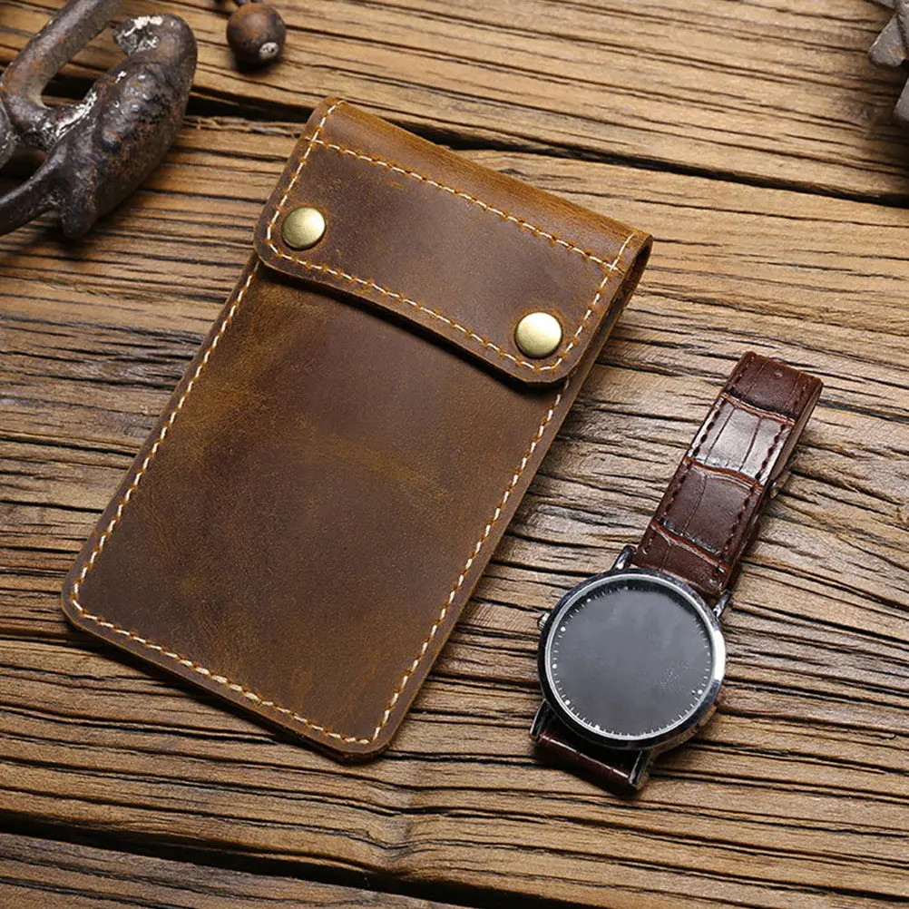 

Professional Watch Storage Bag Made of Washable Non-Fading Horsehide Material Space Saving Buckle Design for Travel Business