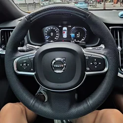 Custom Car Steering Wheel Cover Anti-Slip Genuine Carbon Fiber Leather For Volvo XC90 XC60 V90 V60 S90 S60 Avant Steering Wrap