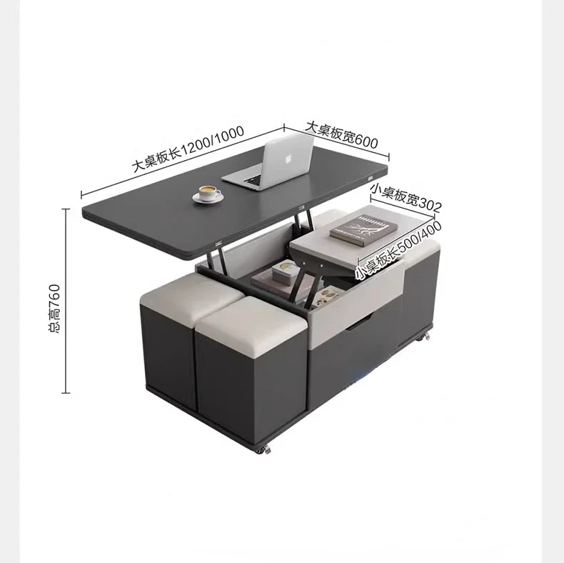 Coffee table dining table integrated two-in-one folding small apartment living room movable with stool