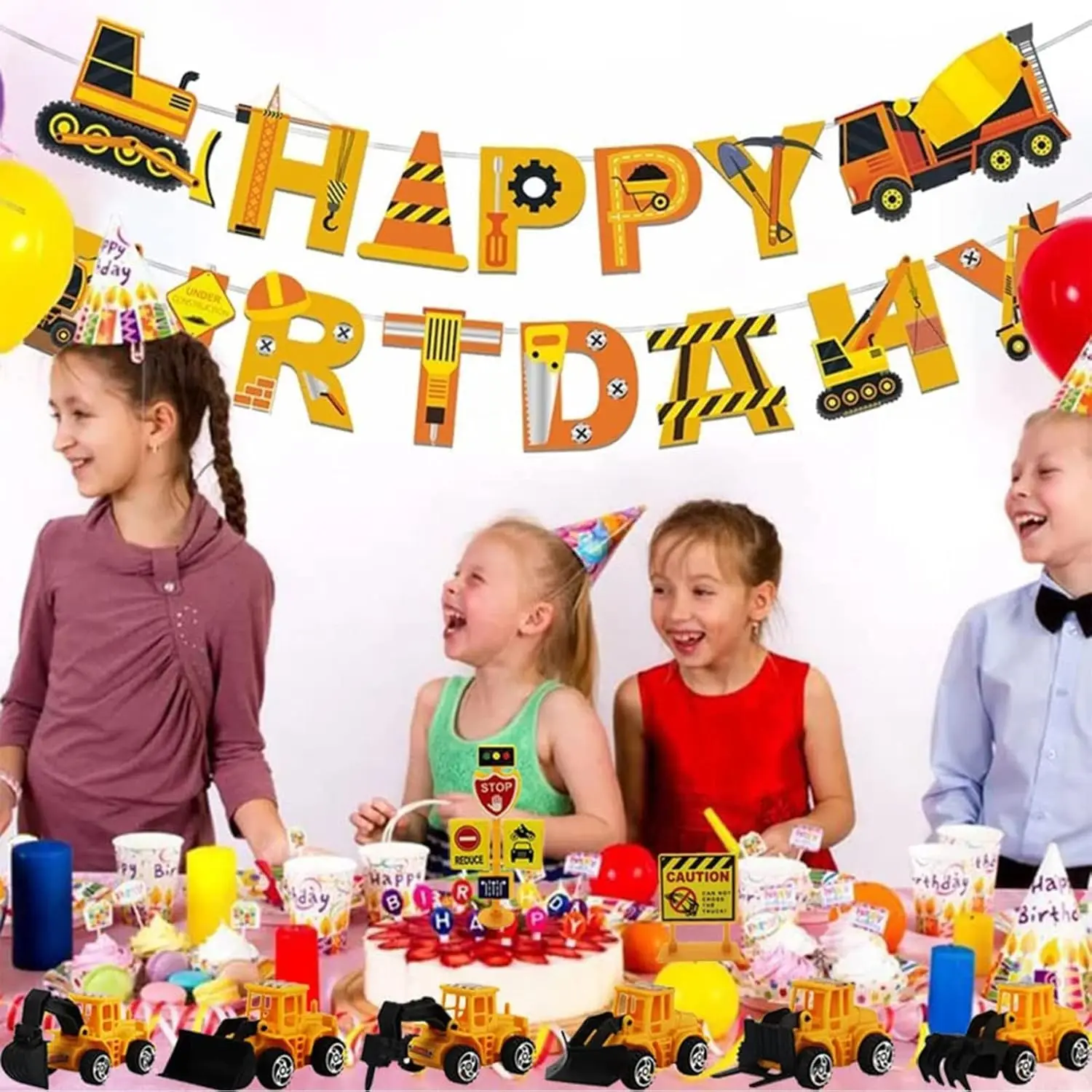 Bau-Kuchenaufsatz, LKW, Bagger, Turm, Kranich, Cupcake-Aufsatz, Verkehrs- und Straßenschild, Dekor, alles Gute zum Geburtstag, Partyzubehör – Detail 18