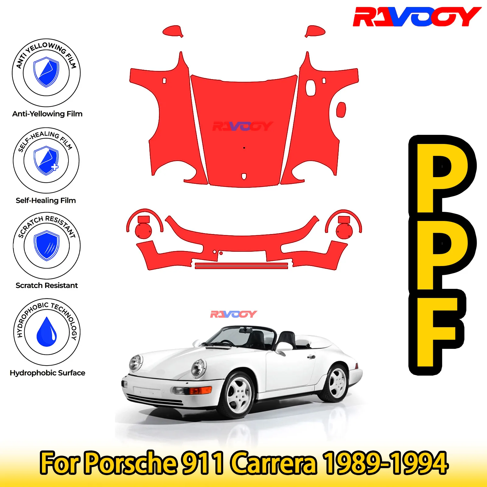 

For Porsche 911 Carrera 1989-1994 Glossy Matte Black Precut front PPF Kit Paint Protection Film